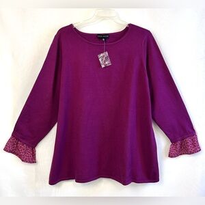 Susan Graver Women’s Plum Ruffled Cuffs Pullover Sweater / 3XL